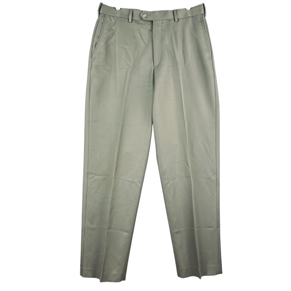 Roundtree & Yorke Men's Easy Care Green Pants 34x32 Flat Front Comfort Waist